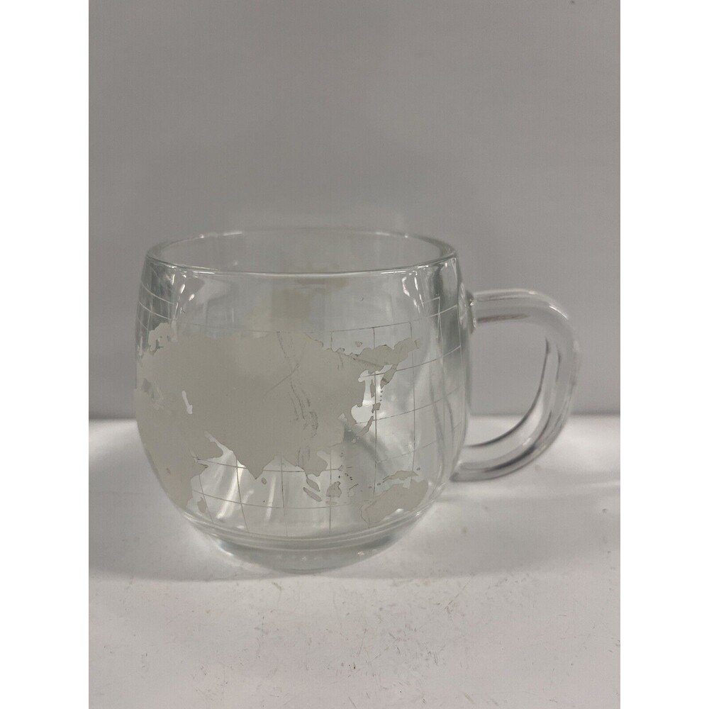 Nestle Nescafe Etched Clear Glass World Globe Coffee Mug Cup